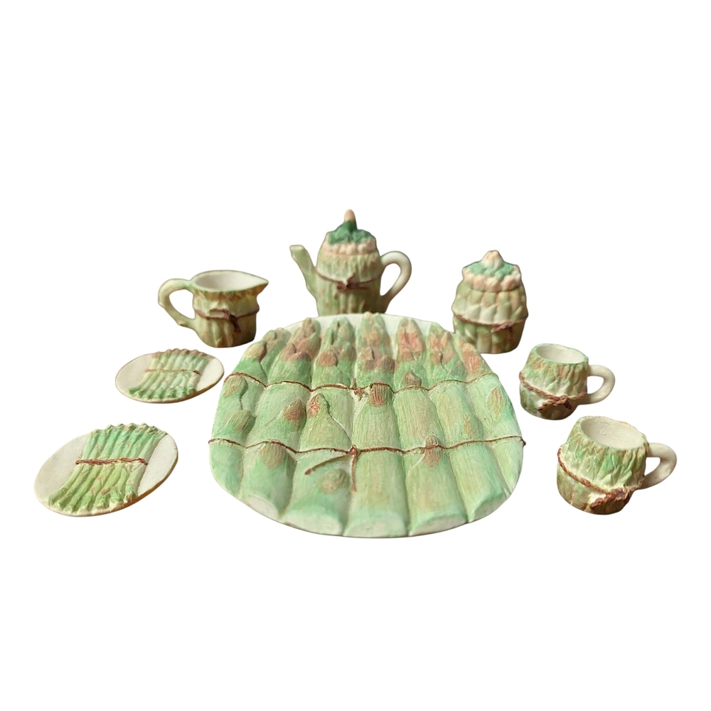 1990s Cottagecore Doll Miniature Asparagus Tea Set - Picture 2 of 5